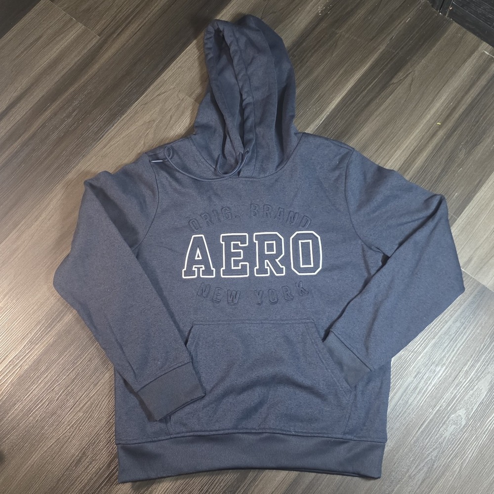 Aeropostale Men's Hoodie Blue Aero New York Graphic Pullover Sweatshirt Size L